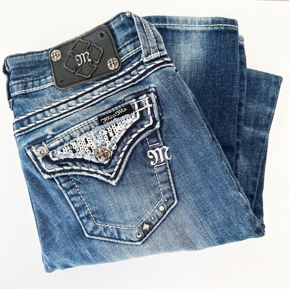 MissMe Jeans Style: JE544052L Skinny Jean, Women's size 25, Sequins Studs Jewels - Picture 1 of 7